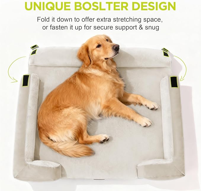 Extra Large Dog Bed, Orthopedic XL Washable Bed for Big Dog Waterproof Pet Couch Sofa Bolster with Removable Cover, Non-Slip Bottom, Tennis Ball Toy, 42x30