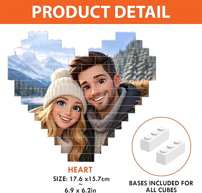 NAZENTI Custom Couple Photo Building Block gifts for Him Her, Personalized Couple Photo 3D Cartoon Block for Husband Boyfriend, Couples Puzzle Funny Gift for Valentine, Birthday Present For Her