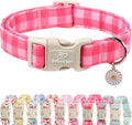 Girl Dog Collar for Small Dogs - Cute Pink Plaid Puppy Collar, Soft Adjustable Spring Summer Female Dog Collars with Quick Release Buckle S