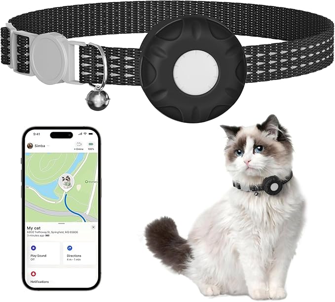 Cat GPS Tracker, Waterproof, Pet Tracker for Cats, Works with Any Collar,Compatible with Apple Find My App (Only iOS), No Monthly Fee, Black