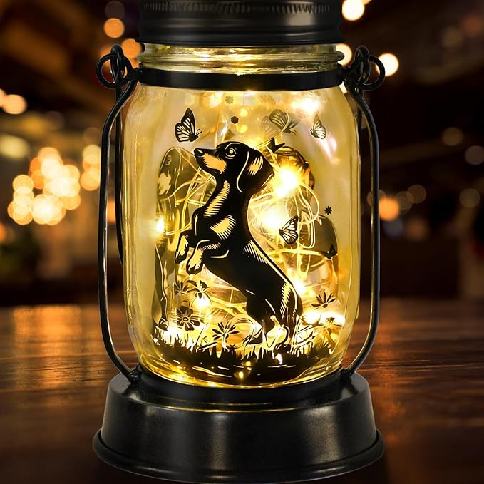 Dachshund Gifts for Women/Men Dachshund Solar Lanterns Mom Birthday Wiener Dog Lovers Lantern Pet Loss Sausage Dog Memorial Lights Solar Garden Decoration for Yard, Patio,Backyard,Porch Torches Lights