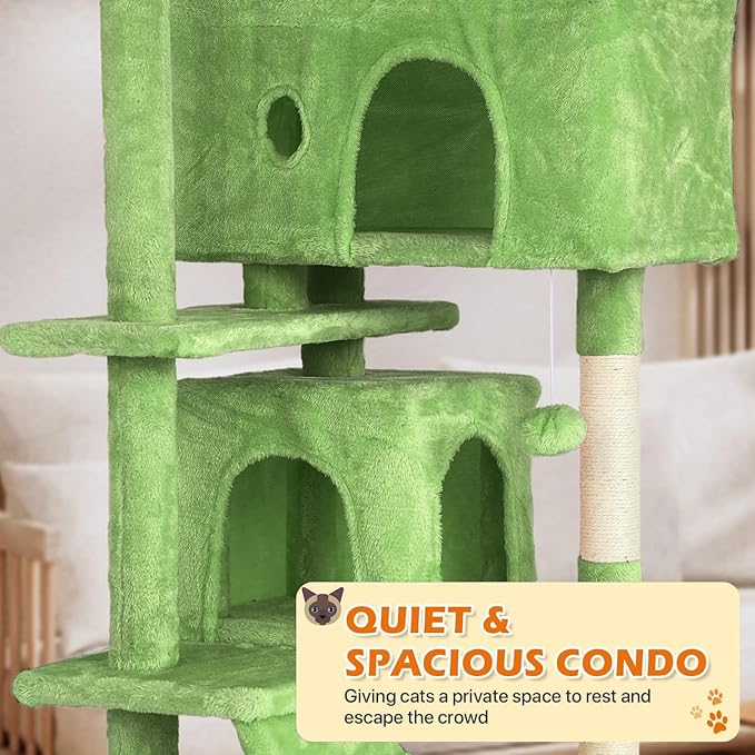 54” Cat Tree Tower for Indoor Cats - Multi-Level Playhouse with Sisal Scratching Posts, Condo, Perch & Hanging Toy - Tall Cat Furniture Activity Center (Green)