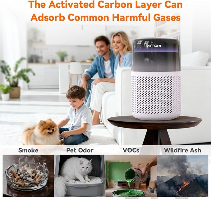 AIRROMI HEPA Air Purifier for Bedroom&Home,Pet Air Purifier for Home Pets,Removes Pet Odor,Cat Litter Smell,Dust,Smoke&Allergies,Quiet Room Air Purifier with Scents,360°Air Cleaner,A2005 Purple