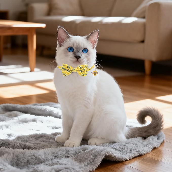 Breakaway Cat Collar with Removable Bow Tie and Bell, Cute Multi-Style Patterns, 3 Pack Safety Buckle Kitten Collars, Adjustable Pet Collar for Cats Puppy (Style B - Nature)