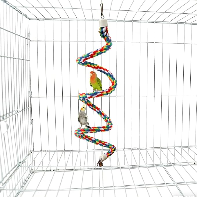 Bird Rope Perch & Birds Swing Set - Bird cage Accessories, Rope perches for Conures, Parrots,Cockatiel,Lovebird,Budgerigar,Parakeet perches for cage,Birds perches
