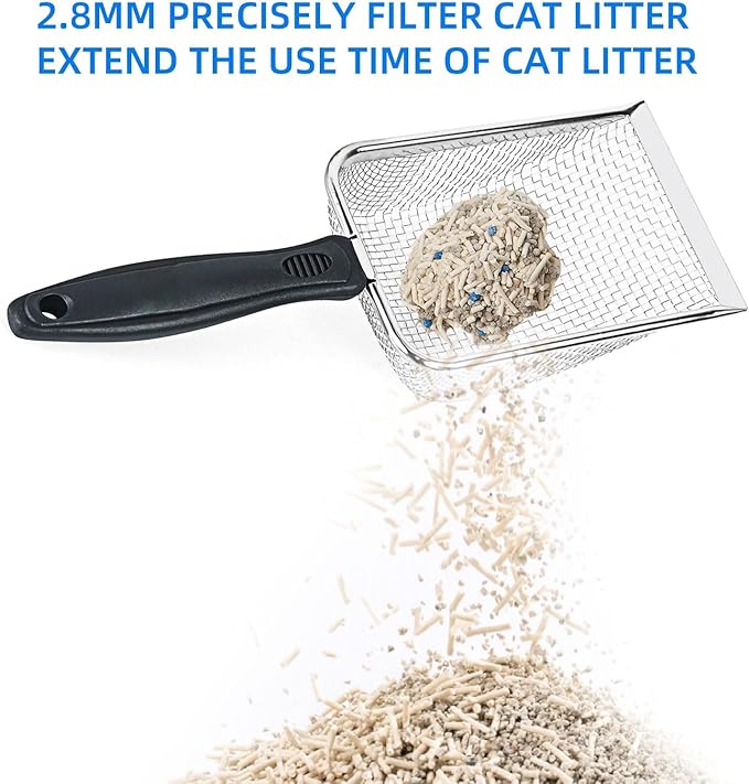 Cat Litter Scoop, Stainless Steel Mesh Scoop Away Cat Litter, Kitty Litter Scoop 2.8mm Hole, Non-Stick Cat Litter Scoop for Crystal Litter|Pine Pellets|Small Pieces, Litter Cleaner Beach Mesh Shovel
