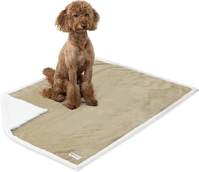 PetAmi Waterproof Dog Blanket for Medium Large XL Dog Puppy Cat Throw for Couch Cover Leakproof Protection, Sherpa Fleece, Reversible Soft Washable 80x60 Taupe