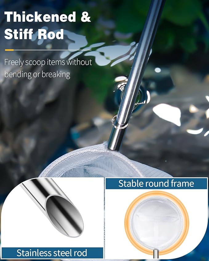 Pawfly Aquarium Shrimp Net, 2 Inch Tiny Fish Tank Net with Extendable Stainless Steel Handle, Soft Round Fine Mesh for Shrimp Baby Fish Food Residue Debris Skimming