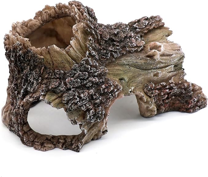 Tree Trunk Cave Aquarium Decoration Reptile Cave Climb Hideout Hideaway, Betta Log Resin Wood House Fish Tank Decorations for Betta Fish, Shrimp, Lizards, Leopard Gecko