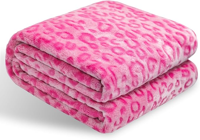 Bnuitland Pink Leopard Print Flannel Throw Blanket, 300 GSM Double Sided Fuzzy Fluffy for Bed Sofa Couch Travel, Super Soft Lightweight Cheetah Print Blanket for Adults and Kids, 50×60 inch