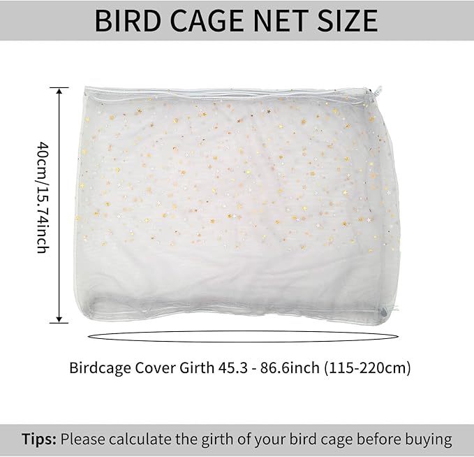 Bird Cage Seed Catcher, 45-90'' Adjustable Cover, Universal Nylon Mesh Net, Skirt Guard Accessories for Parrot Parakeet Macaw Round Square Cage (Gray)