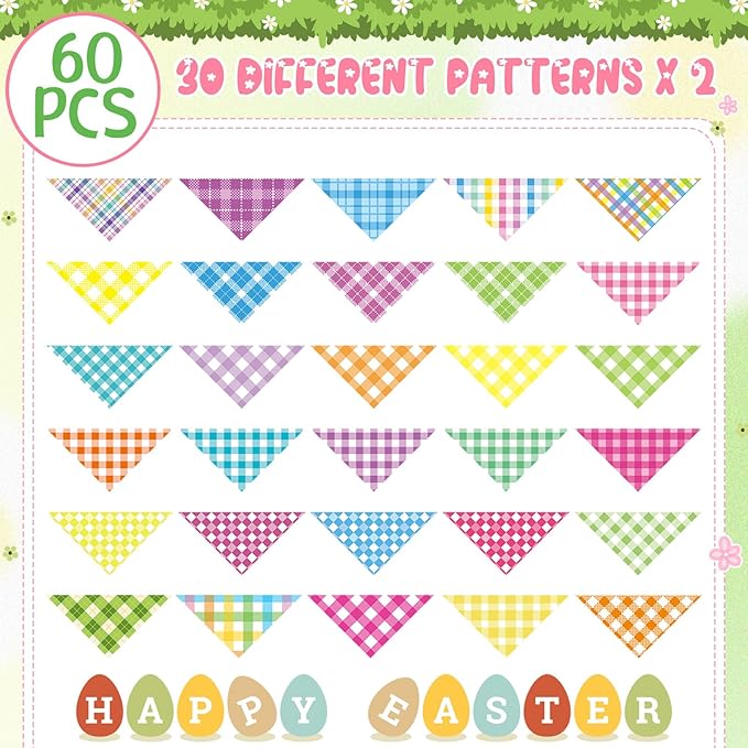 Sweetude 60 Pcs Easter Plaid Dog Bandanas Bulk Easter Pet Scarf Bibs Adjustable Washable Kerchief Holiday Pet Costume Accessories Grooming Supplies for Small to Large Cats Dogs