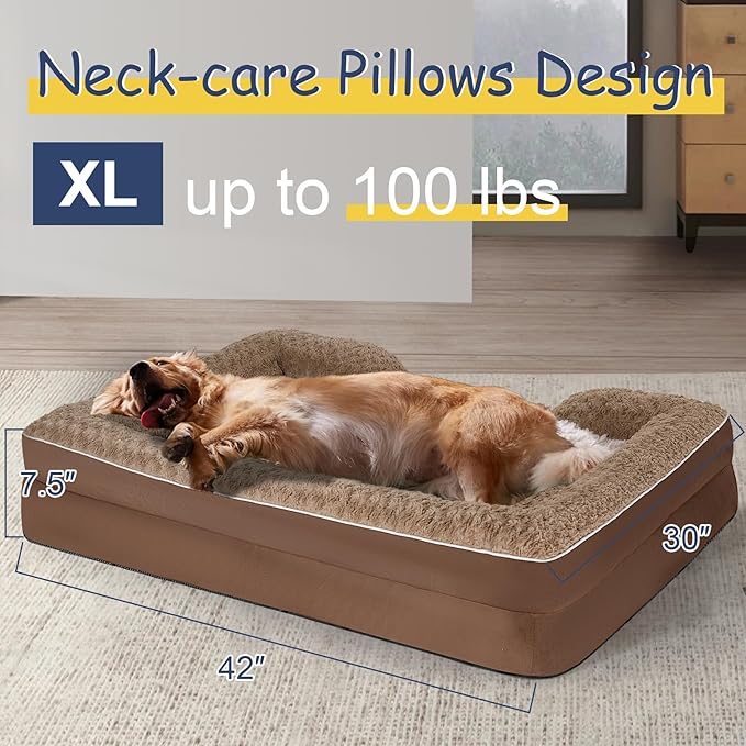 Orthopedic Dog Bed for Large Medium Sized, Washable Memory Foam Large Dog Bed, Durable Medium Pet Sofa with Removable Cover, Washable Waterproof Pet Couch Beds(Brown, XL)