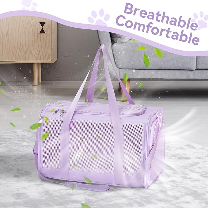 PETSFIT Large Cat Car Carrier with Patented Safety Buckles(19 x 12 x 12) – Roomy Escape-Proof for Safe Driving, Lockable Zippers & Safety Tether, Soft-Sided Travel Carrier for Road Trips & Vet Visits