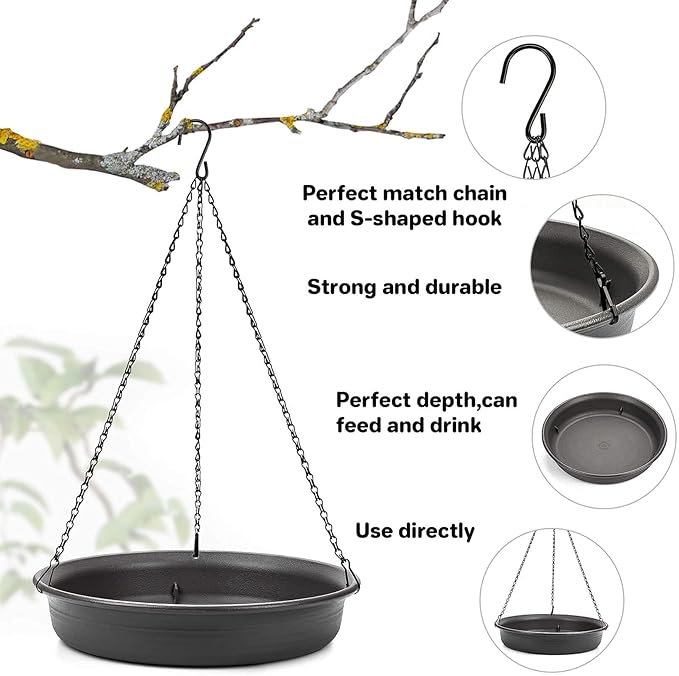 Hanging Bird Bath Hanging Bird-Feeder - CARGEN Garden BirdBath Tray Wildlife Feeder Plate Water Bowl or Water Bowl for Outdoors Garden Patio Decoration