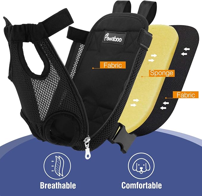 Pawaboo Pet Carrier Backpack, Pet Front Dog Cat Carrier Backpack, Legs Out, Easy-Fit for Traveling Hiking Camping, Travel Bag Backpacks for Small Dogs Cats, S, Black