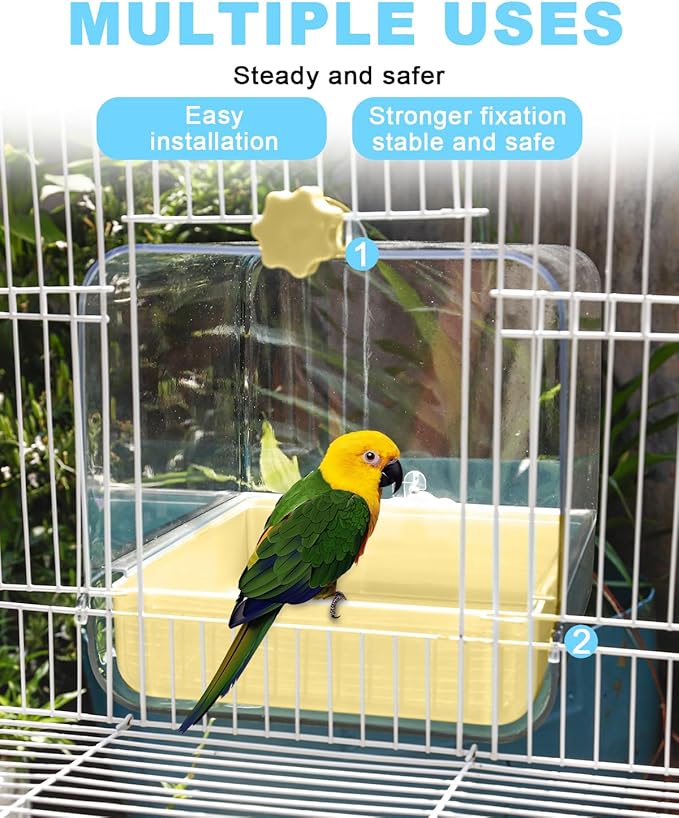 Hanging Bird Bath for Cage, 3 in 1 Multifunction Bird Bath/Bowl/House, Bird Cage Accessories Suitable for Small to Medium Birds Parakeet, African Grey, Conure, Cockatiel(6.8X6.8X6.8 inch Yellow)