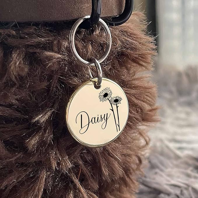 Cats Dogs ID Tags Personalized Engraving Birth Flowers Pattern for Custom Pets Collar Accessories Brass Copper Small Round Name Plate