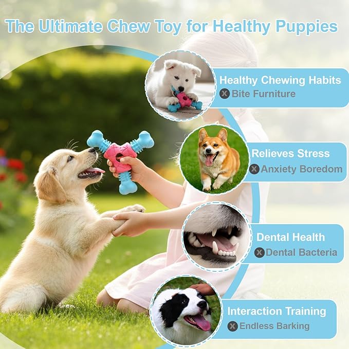 Puppy Chew Toys for Teething, Indestructible Dog Chew Toys for Aggressive Chewers - Small & Medium Breeds, Rubber Dog Bone Toy, Tough Puppy Toys to Keep Them Busy and Relieve Anxiety