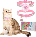 Rhinestone Cat Collar Breakaway with Bell, Diamond Cat Collar with Safety Buckle Quick Release for Girl Boy Small Kitten Pets Puppy,Cute Soft Cat Collars, Color Flower Pink 8-12"