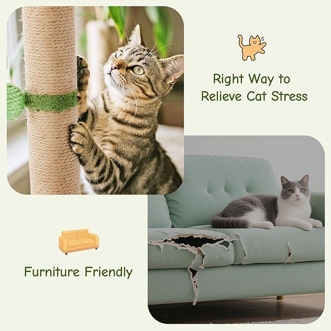Cat Scratching Post 33 Inch, Cat Tree with Dangling Ball for Indoor Cats and Kittens, Green