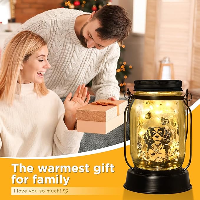 Cavalier King Charles Spaniel Gifts for Women/Men Cavalier Solar Lanterns Mom Birthday Dog Lovers Lantern Pet loss Dog Memorial Lights Solar Garden Decoration for Yard, Patio,Backyard,Porch Torches