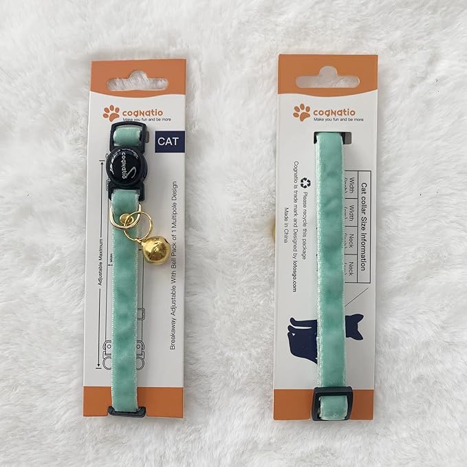 Safety Quick Release Cat Collars,Double Velvet with Bell Available in a Range Colors,Perfect for Your Kitty, Adjustable 20-30 cm (20-30cm, Irish Green)