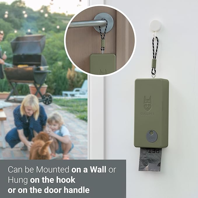SVD.PET Dog Poop Bag Dispenser, Outdoor or Indoor Pet Waste Bag Dispenser Station, Wall Mount or Hanging with Strap. Easy to Refill Magnetic Cover (Army Green, Dispenser only)