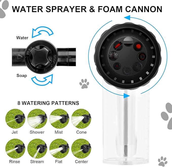 BOBOKA Pup Pony Jet 7-Piece Pet Bathing Tool Set - Blue Globe Valve Rubber Body - Threaded Inlet, G Connector Outlet - 3/4 Inch - Pet Shower, Car Wash, Plant Watering