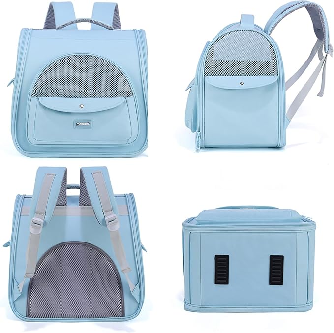 Cat Carrier Backpack,Large Space Animal Carrier Backpacks for Small Dogs Kitten and Medium Cats, Comfort & Safety,Design Reduces Pressure for Travel Outdoor and Vet Visits (Blue)