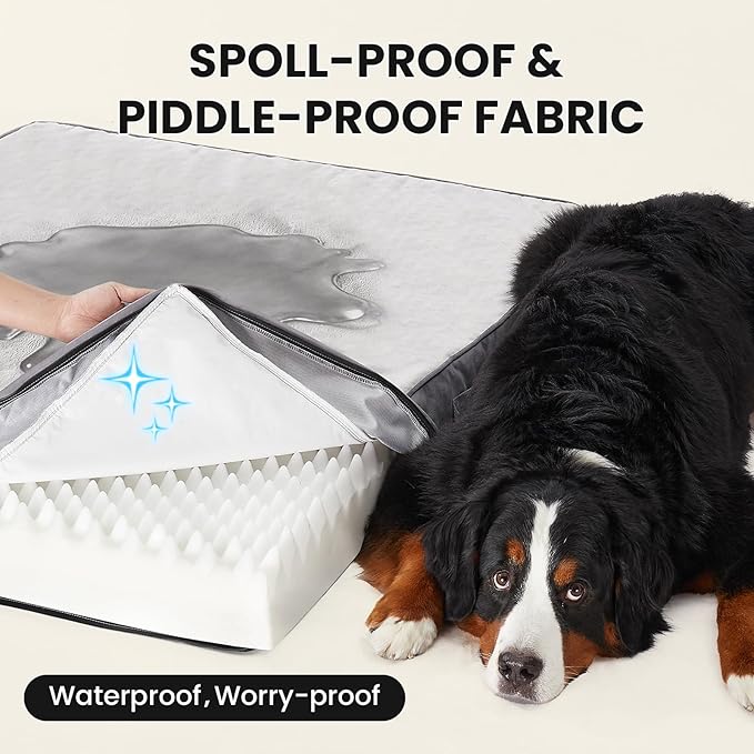 OhGeni Orthopedic Waterproof Dog Bed for Extra Large Dogs, Machine-Washable Removable Cover in Easy-Clean Fabric, High Density Foam & Easy-Carry Handle, Wider and Larger, 54 inch (Gray)