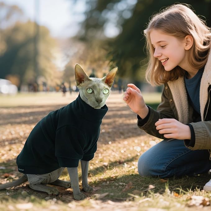 Fleece Sphynx Cat Clothes Soft Hairless Cat Clothes Pullover Cat Sweater for Chihuahua All Season Light and Warm Kitten Cloth for Cats Only Puppy Clothes Small Dog Sweater (Black, Small)