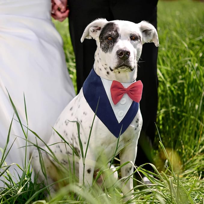 FUAMEY Dog Tuxedo for Large Dogs,Dog Formal Suit Dogs Attire Pet Bow Tie Puppy Party Costumes Cat Tux Outfits Pets Bandana Cosplay Adjustable Bowties Wedding Birthday Valentines Blue XL