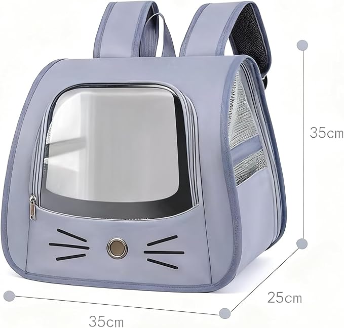 Pet Backpack Carrier, Traveler Breathable Transparent Carrier for Cats or Dogs, Large Space and Foldable Pet Carrier for Travel, Hiking, Shopping, and Vet, Cute, Suitable for Kids (Blue)