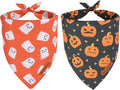 ADOGGYGO Halloween Dog Bandanas 2 Pack, Reversible Pumpkin Ghost Scarf, Premium Fabric, Adjustable Fit Orange Black Halloween Bandanas for Small Dogs (Small)