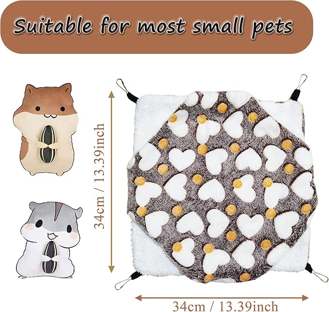 Cat Hammock for Cage, Soft Warm Hanging Bed for Kitten, Guinea Pig, Ferret, Rat, Chinchilla and Other Small Pets, Cozy Bunkbed 13.39"x13.39", Love Coffee Pattern