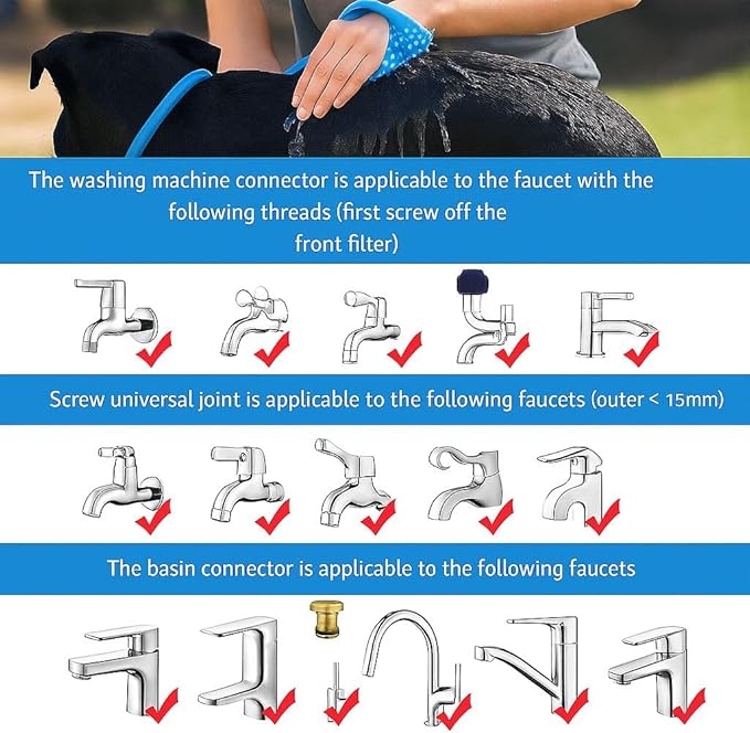 Dog Shower & Grooming Glove – 2-in-1 Pet Bathing Tool with Hose & Faucet Adapters – Indoor/Outdoor Sprayer for Dogs & Cats