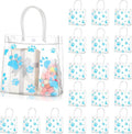 Teling 20 Packs Dog Paw Clear PVC Gift Bags with Handle Reusable Plastic Wrap Tote Bags Transparent for Puppy Pet Treat Party Favor Birthday Wedding Party, 8 x 8 x 3.15 Inch(Blue)
