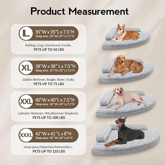 Orthopedic Dog Bed for Extra Large Dogs - XXL Egg-Crate Memory Foam Dog Beds with Removable Washable Cover, Waterproof Pet Beds with Non-Slip Bottom, Grey