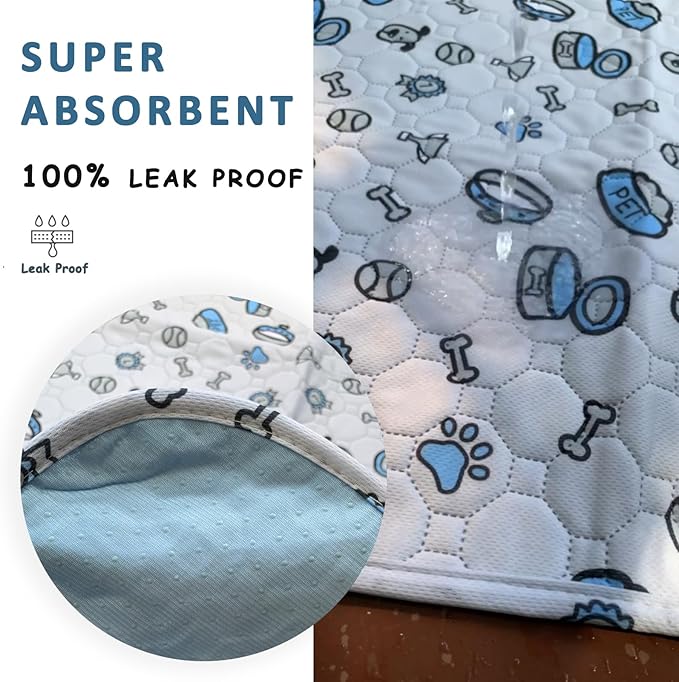 Washable Pee Pads for Dogs, 2 Pack Reusable Puppy Pads, Absorbent Whelping With Bone Print, Non-Slip Waterproof Pet Training for Couch, Crate, Potty Training - 36x41in