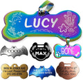 Stainless Steel Personalized Pet ID Tags, Art Design for Dog Tags, Cat Tags, Customized and Engraved on Both Sides of ID Tag, Bone in Black, Silver, Blue, Gold, Rose Gold and Rainbow Color