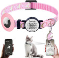 Stars and Moon AirTag Collar with AirTag Holder & Bell,Air Tag Cat Collar for Apple. Solid & Safe, Pet Collar, Breakaway Cat Collar,Smart QR Code Cat ID Tags - Pet Online Profile(Pink)