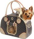 Fashion Dog Carrier PU Leather Dog Handbag Dog Purse Cat Tote Bag Pet Cat Dog Hiking Bag, Brown, Large 42 * 29 * 18cm