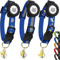 Cat Collar with AirTag Holders, 3-Pack, Reflective Breakaway Safety Collars, Bells and Matching Charms, Adjustable, Paw Hearts, Moon Stars Design, Lucky Charm, Blue