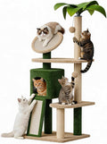 Erinnyees 57" Coconut Cat Tree for Indoor Cats, Multi Level Cat Tower with Plush Condo, Spacious Platform, Sisal-Covered Scratching Posts, Cat Activity Center with Hang Ball Toy, Pet Furniture, Green