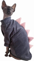 Dinosaur Sphynx Cat Clothes, Soft Polar Fleece Sweater for Cat, Elastic Pet Clothes Thick Winter Warm Outfit for Hairless Cat, Devon, Cornish, Small Dogs Apparel with Sleeves (Grey, X-Large)