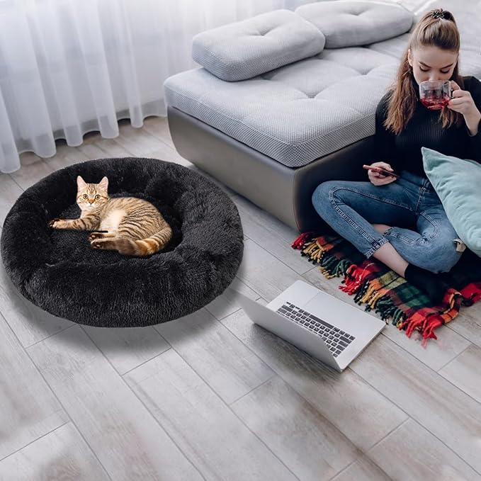 Cat Beds for Indoor Cats,15.7 Inch Small Cats Beds, Washable-Round Pet Bed for Puppy and Kitten with Slip-Resistant Bottom
