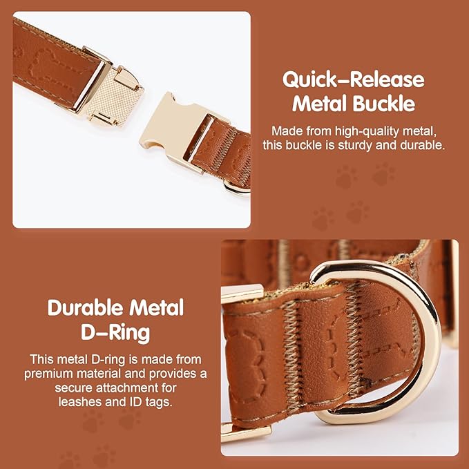 TDTOK Stylish Leather Dog Collar, Comfortable Soft PU Leather Dog Collars for Large Medium Small Dogs with Quick Release Metal Buckle, Adjustable Pet Collar with Cute Bone Pattern Design