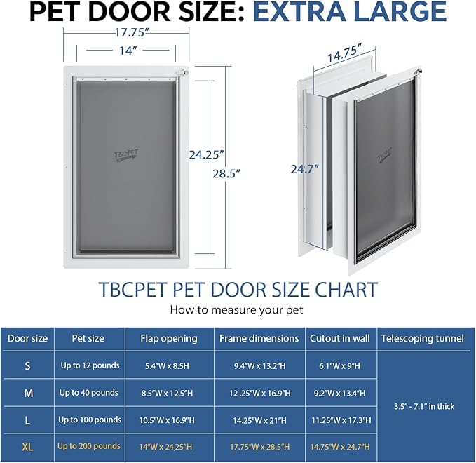 Dog Door for Wall - Steel Frame, Telescoping Tunnel & Double Food-Grade Silicone Flaps Pet Door, XL Dog Door with Secure Lock (Pets Up to 220 lbs)