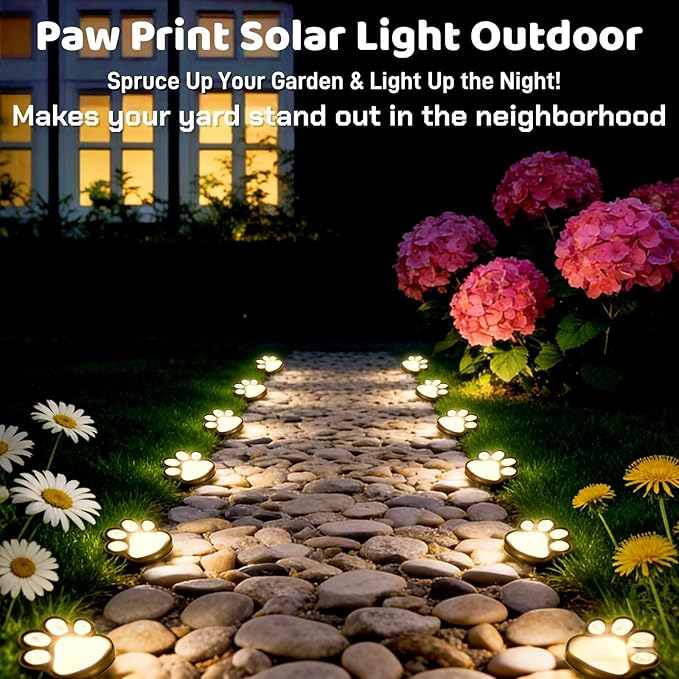 3pcs-Solar Paw Print Lights, Wireless of Cat Dog Animal Solar Lights Outdoor Garden Decor, IP55 Waterproof LED Yard Path Light, New Home Birthday Easter Gift for Pet Lovers (Warm Light)